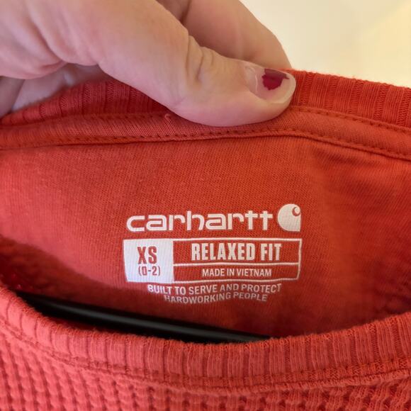 Carhartt EUC Women's Relaxed Fit Heavyweight Crewneck Thermal Shirt Orange XS - Picture 5 of 8